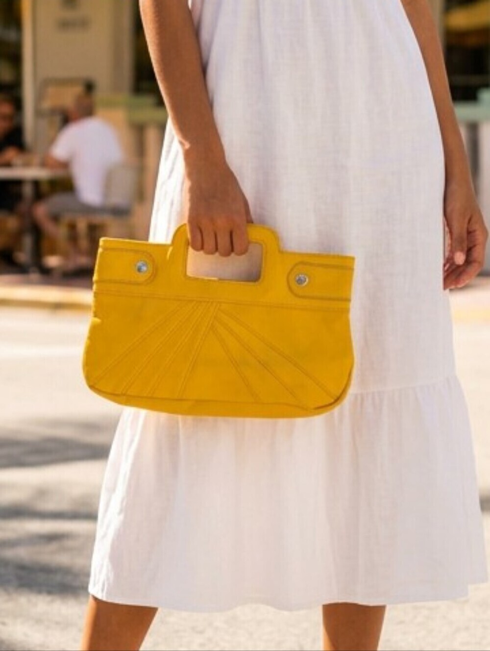 Women's Vintage Yellow Pleated Clutch Square Handle Summer Ready Boho Revival